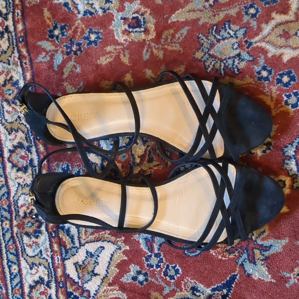 J.Crew Black Strappy Back Zipper Sandals Flats, Size 8.5